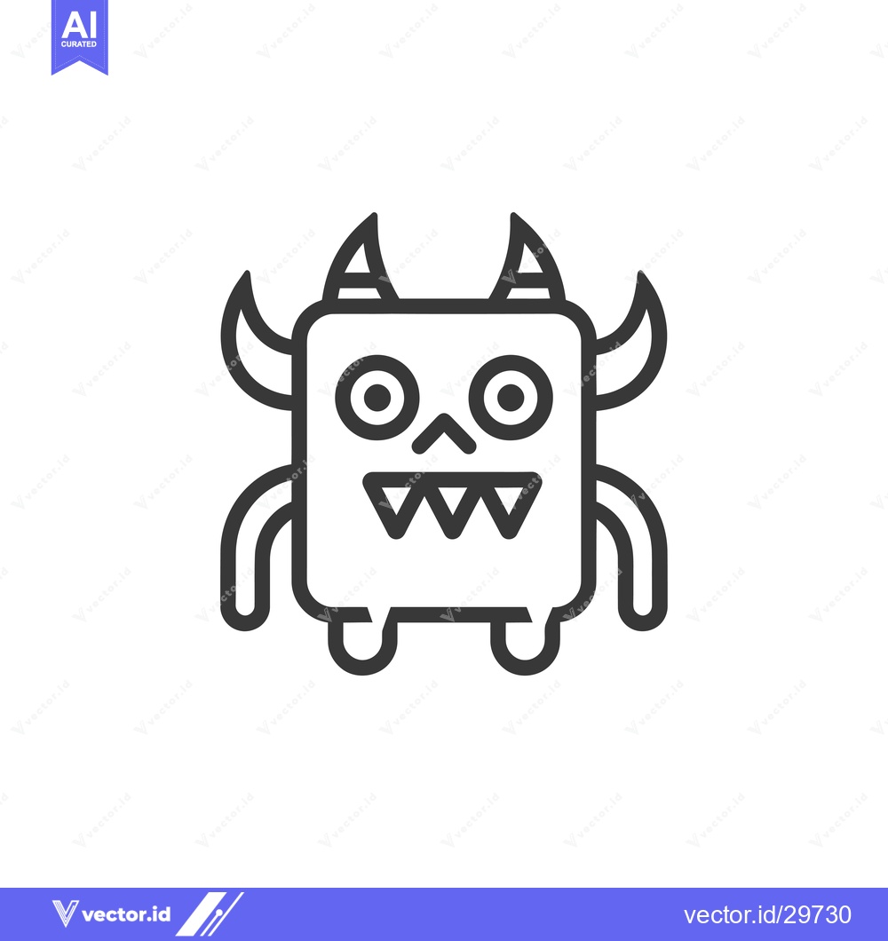 Premium Vector of Cartoon Monster with Horns, Big Eyes, and Teeth
