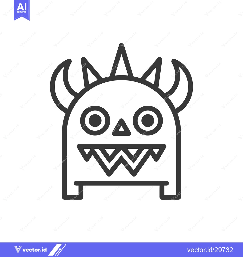 Premium Vector of Cartoon Monster with Spikes, Horns, and Teeth