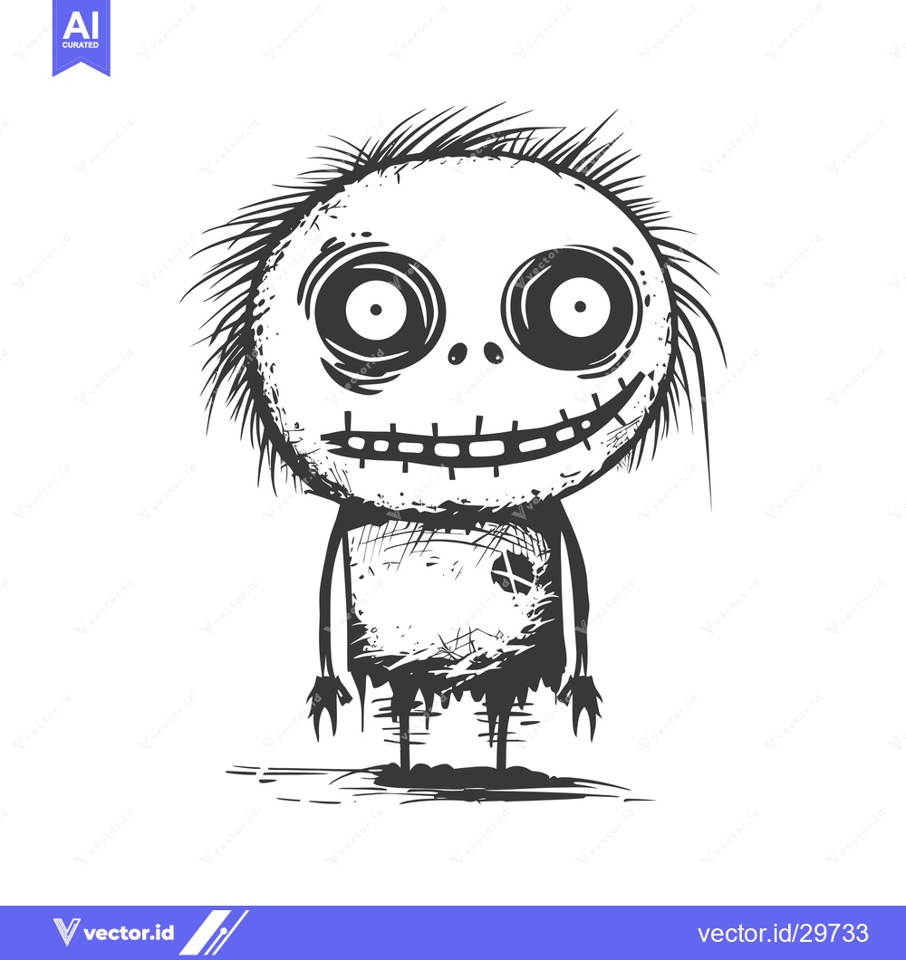 Premium Vector of Cartoon Monster with Stitched Mouth and Large Eyes