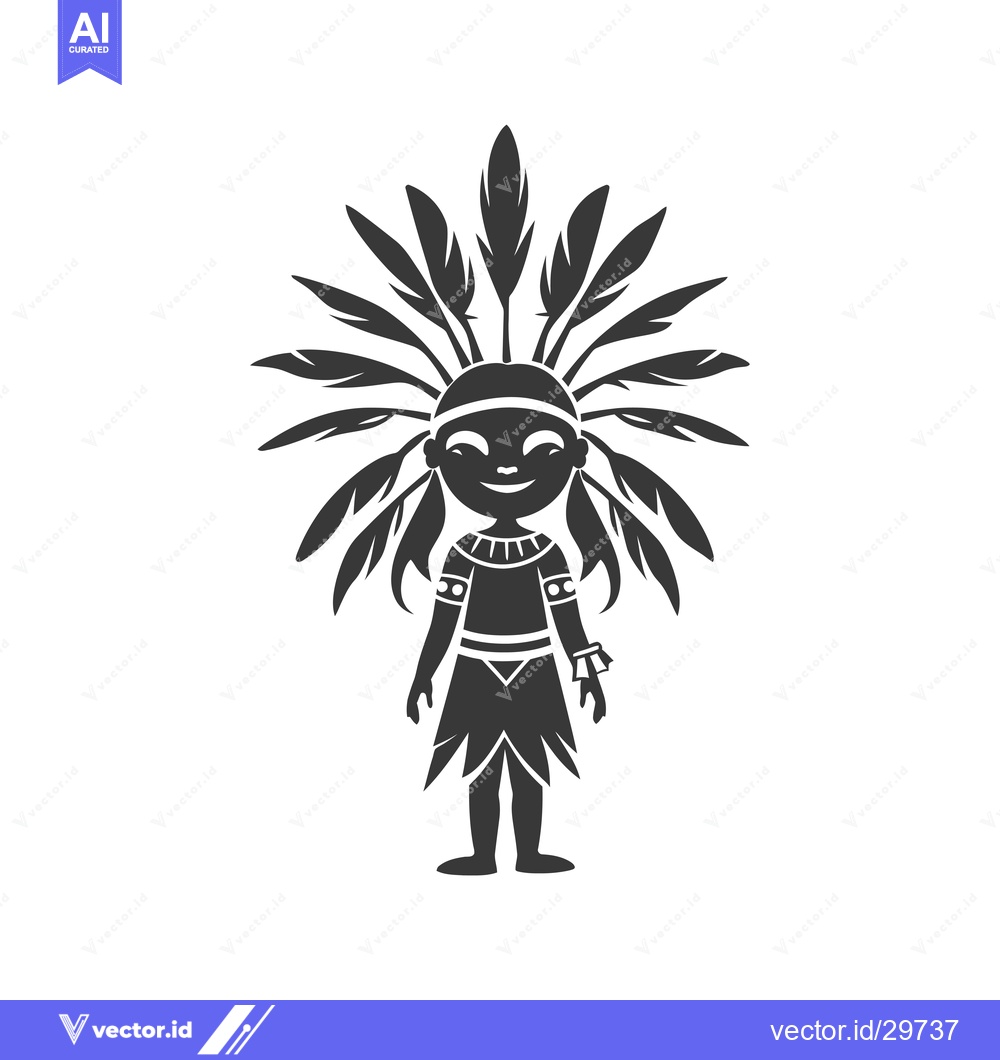 Premium Vector dari Cartoon Native American with Feather Headdress