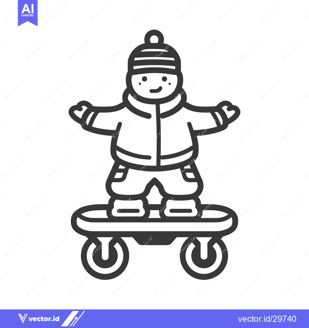 Premium Vector of Cartoon of a person in winter clothes riding a hoverboard