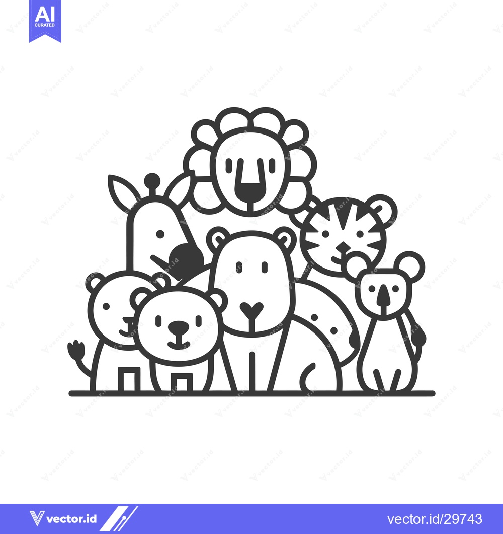 Premium Vector dari Cartoon outline illustration of a group of animals