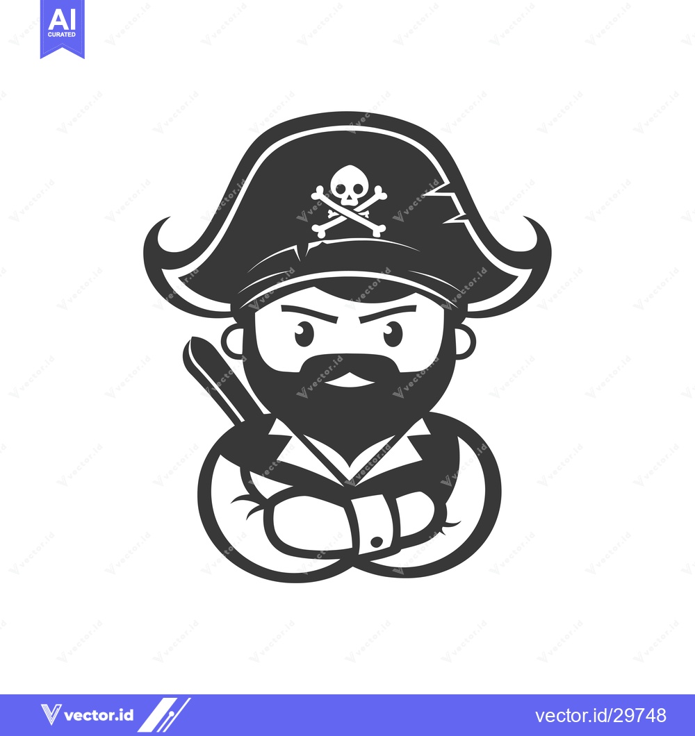 Premium Vector of Cartoon Pirate with Crossed Bones Skull Hat and Sword