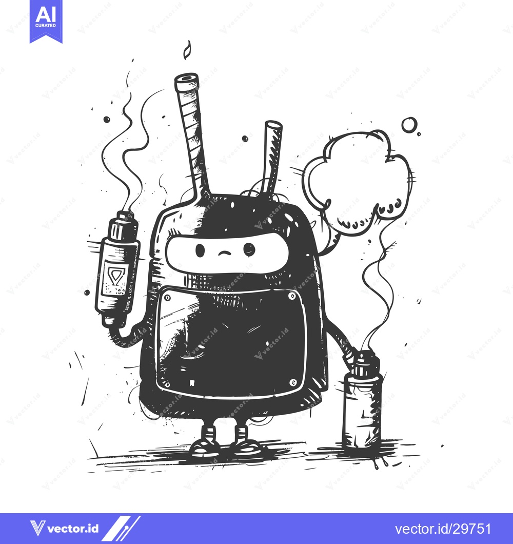 Premium Vector dari Cartoon Robot Holding a Spray Can and a Vape Pen