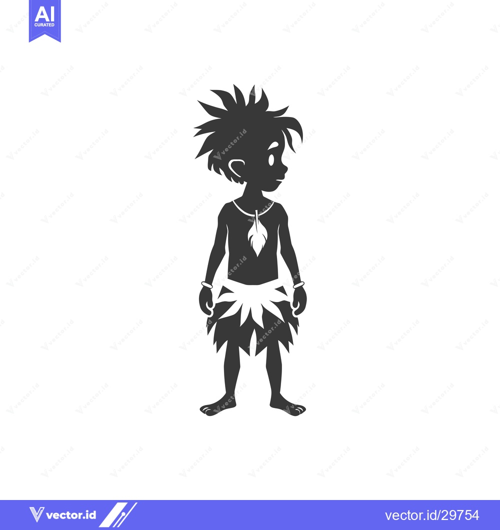 Premium Vector dari Cartoon Silhouette of a Primitive Man with Feather Necklace