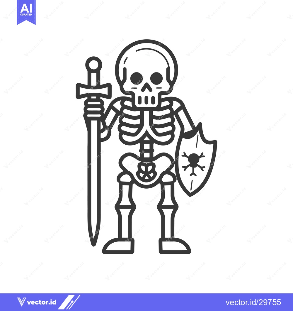 Premium Vector dari Cartoon Skeleton Holding Sword and Shield