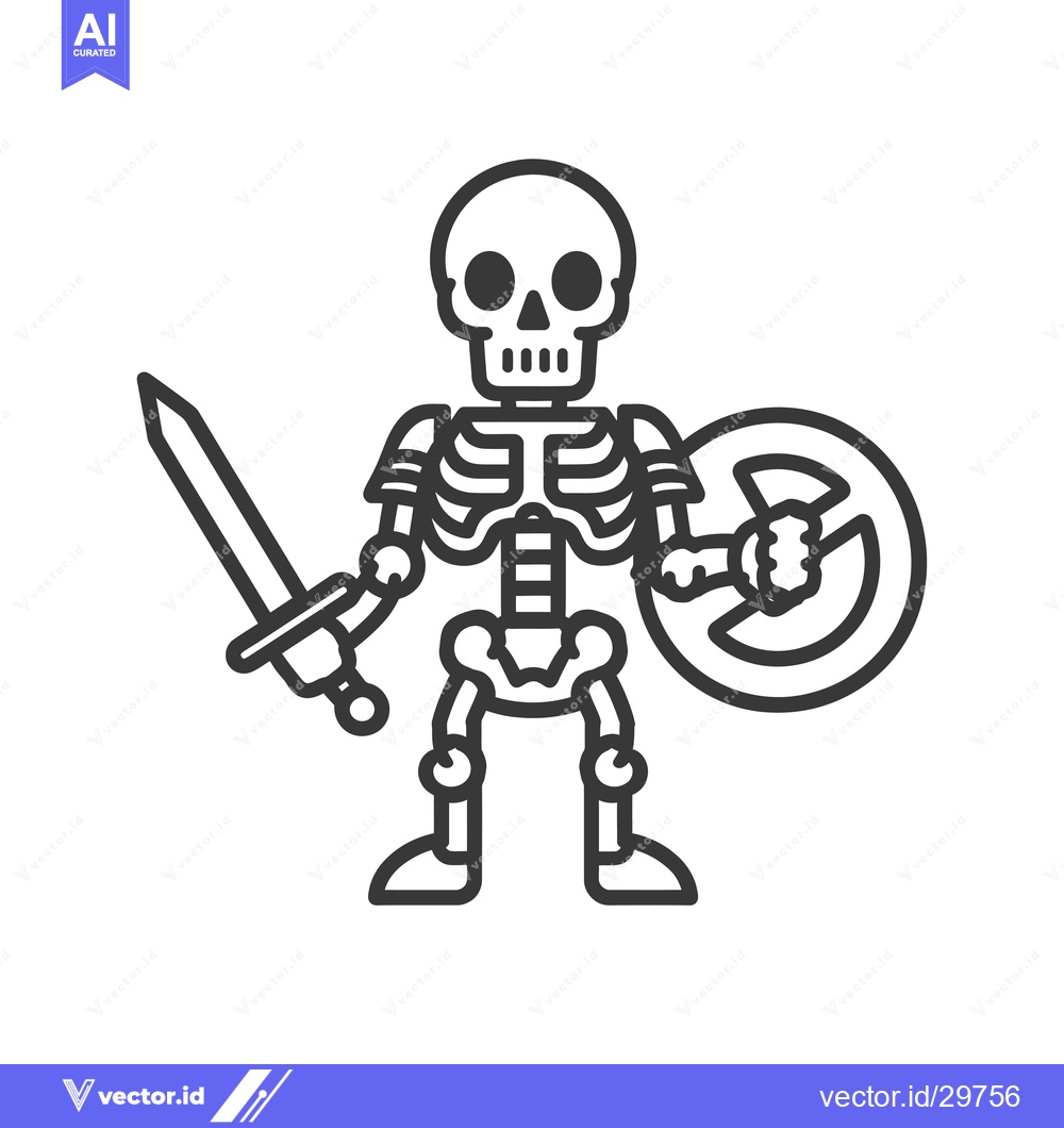 Premium Vector of Cartoon Skeleton Warrior with Sword and Shield