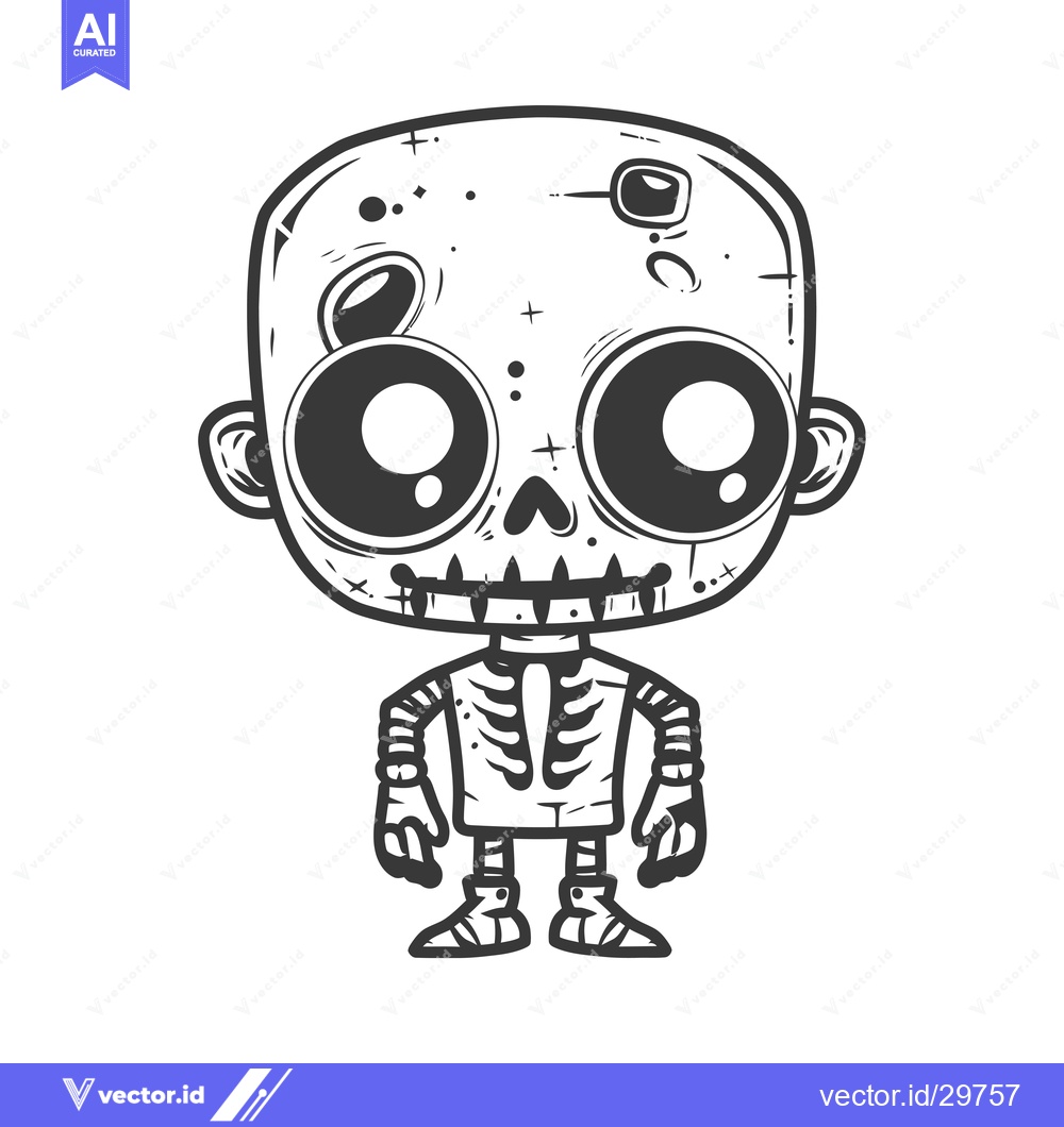 Premium Vector of Cartoon Skeleton with Bandages and Large Eyes