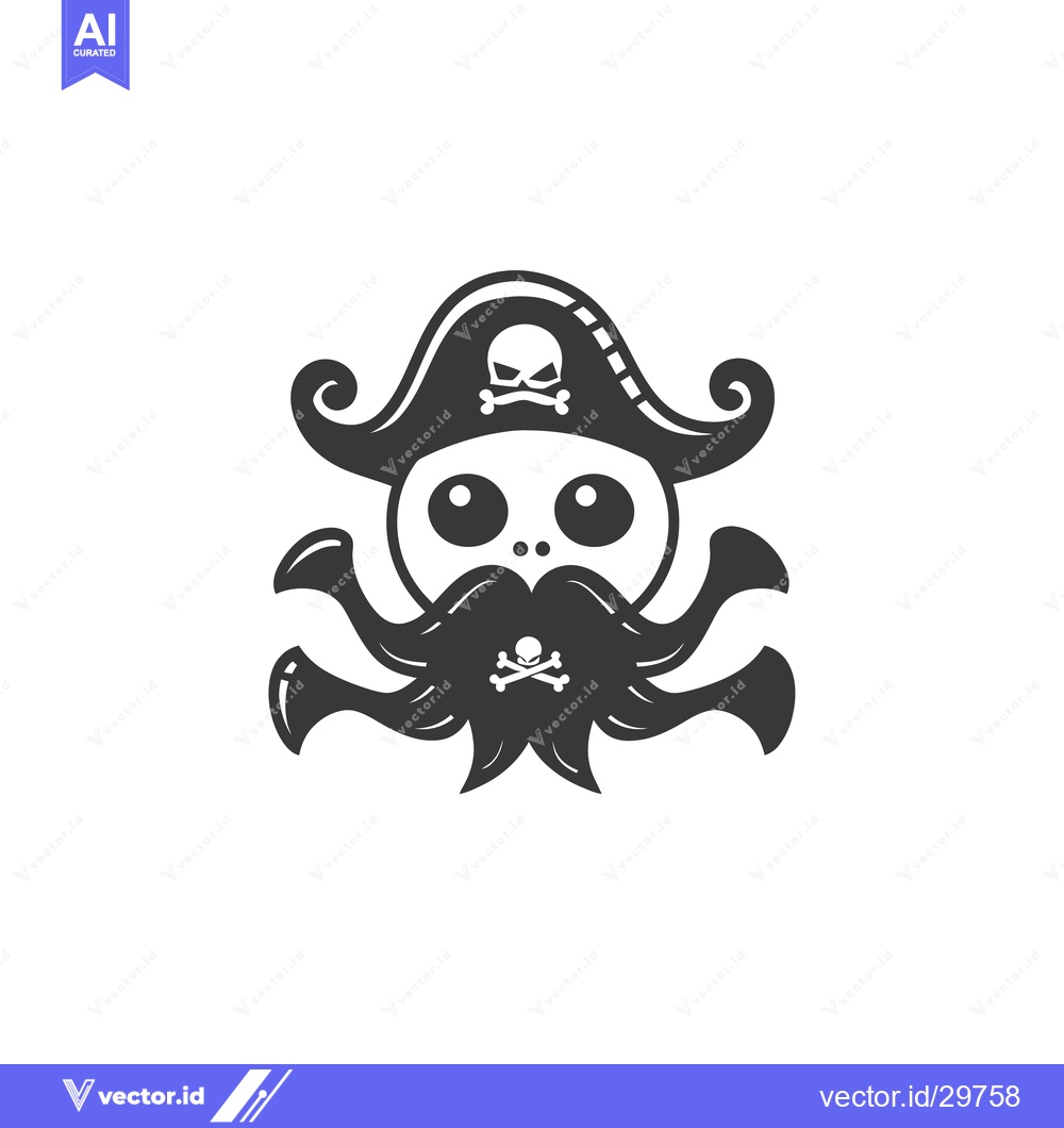 Premium Vector of Cartoon Skull Pirate with Big Beard and Hat
