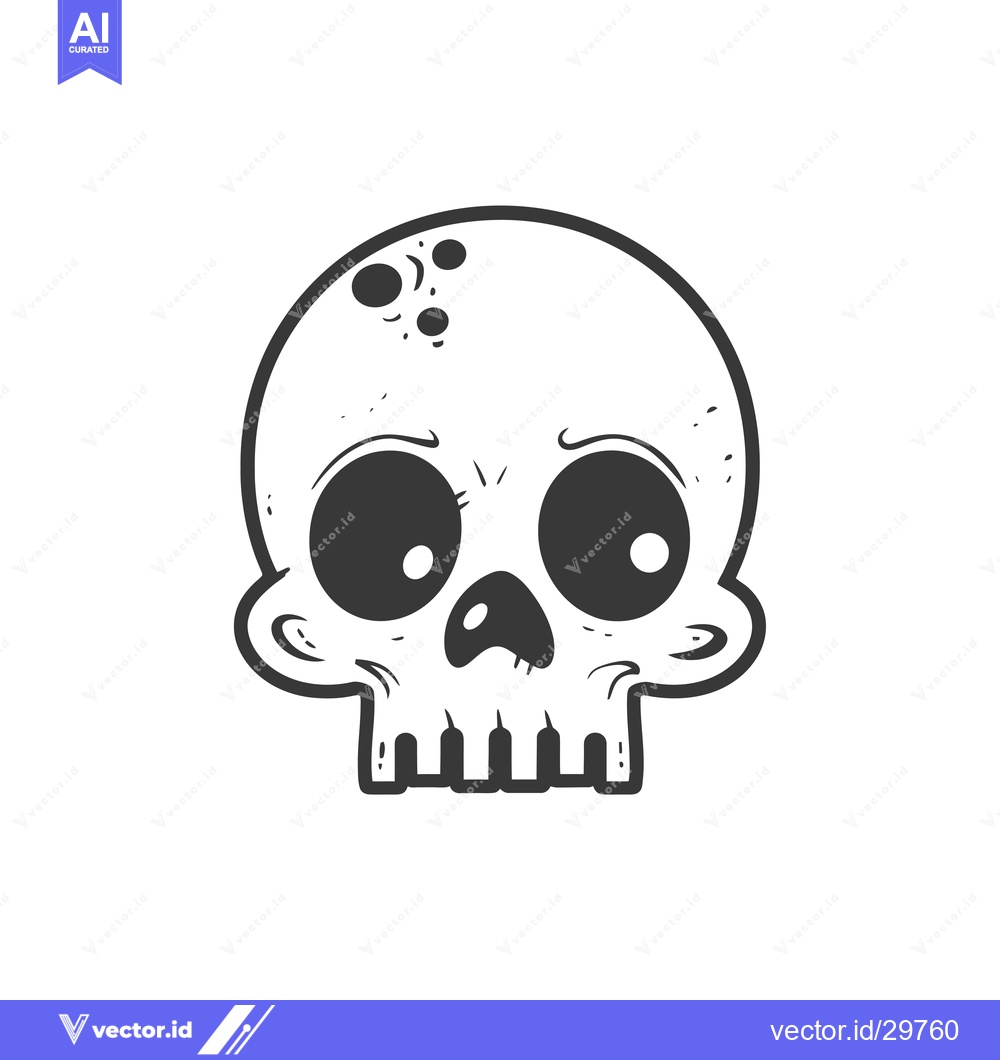 Premium Vector dari Cartoon Skull with Large Eyes and a Small Nose