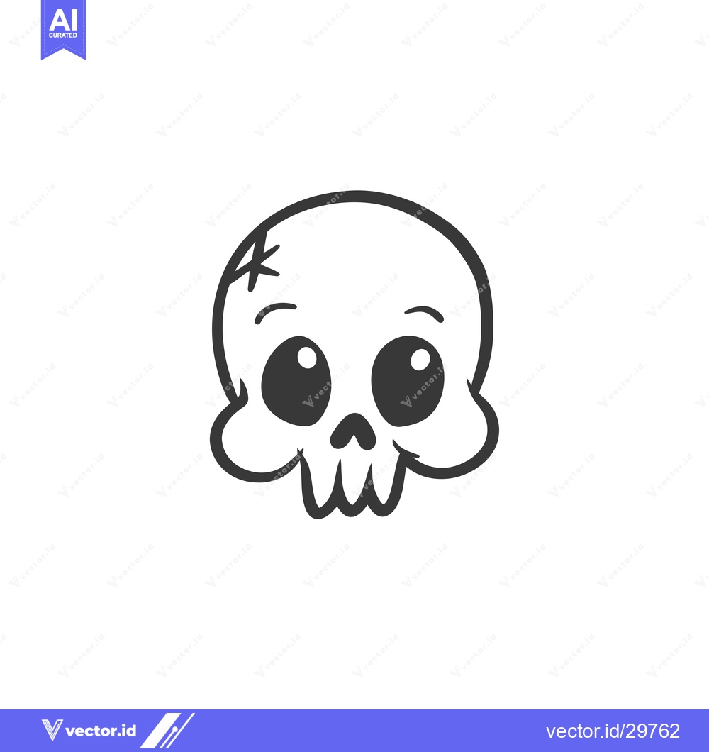 Premium Vector dari Cartoon Skull with Large Eyes and Crack