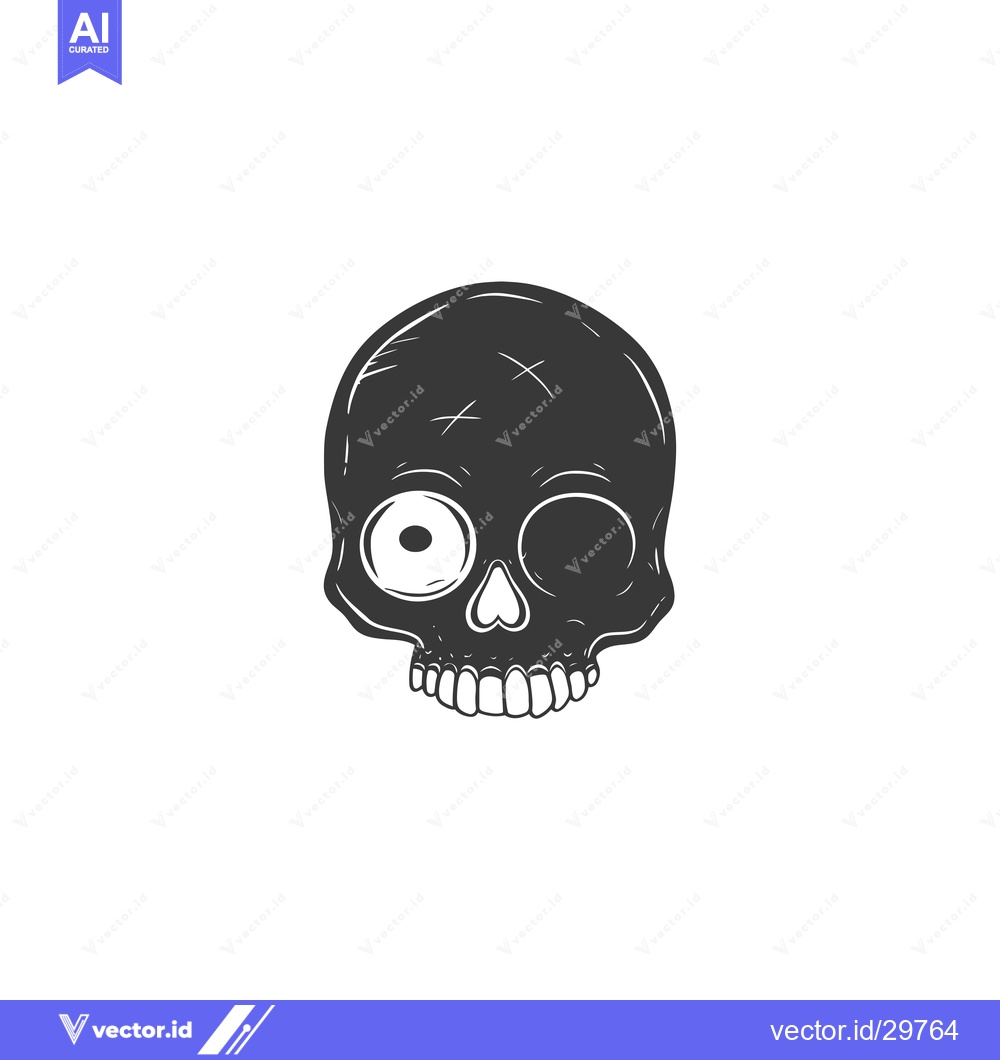 Premium Vector dari Cartoon Skull with One Eye and a Grin
