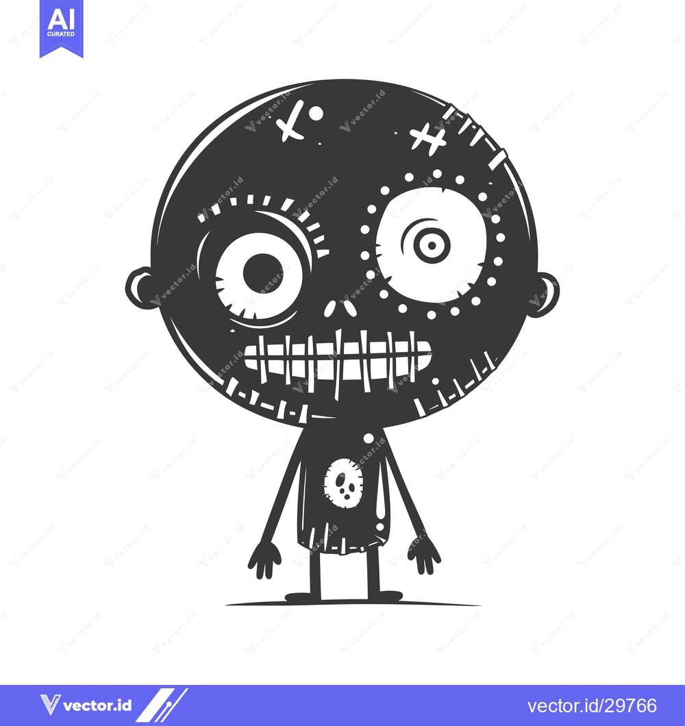 Premium Vector of Cartoon stitched monster with a stitched smile and one eye