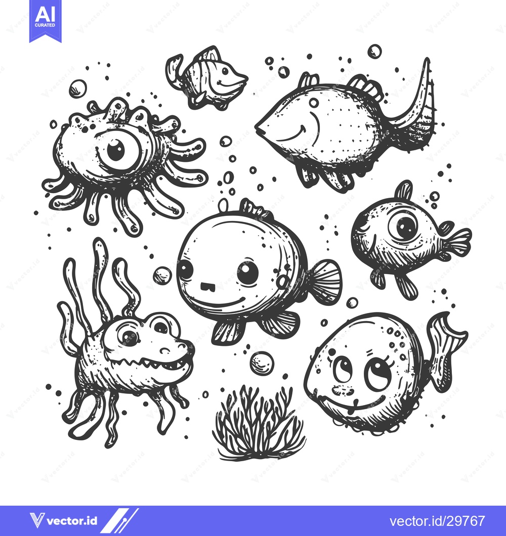 Premium Vector of Cartoon underwater scene with fish, coral, and sea creatures