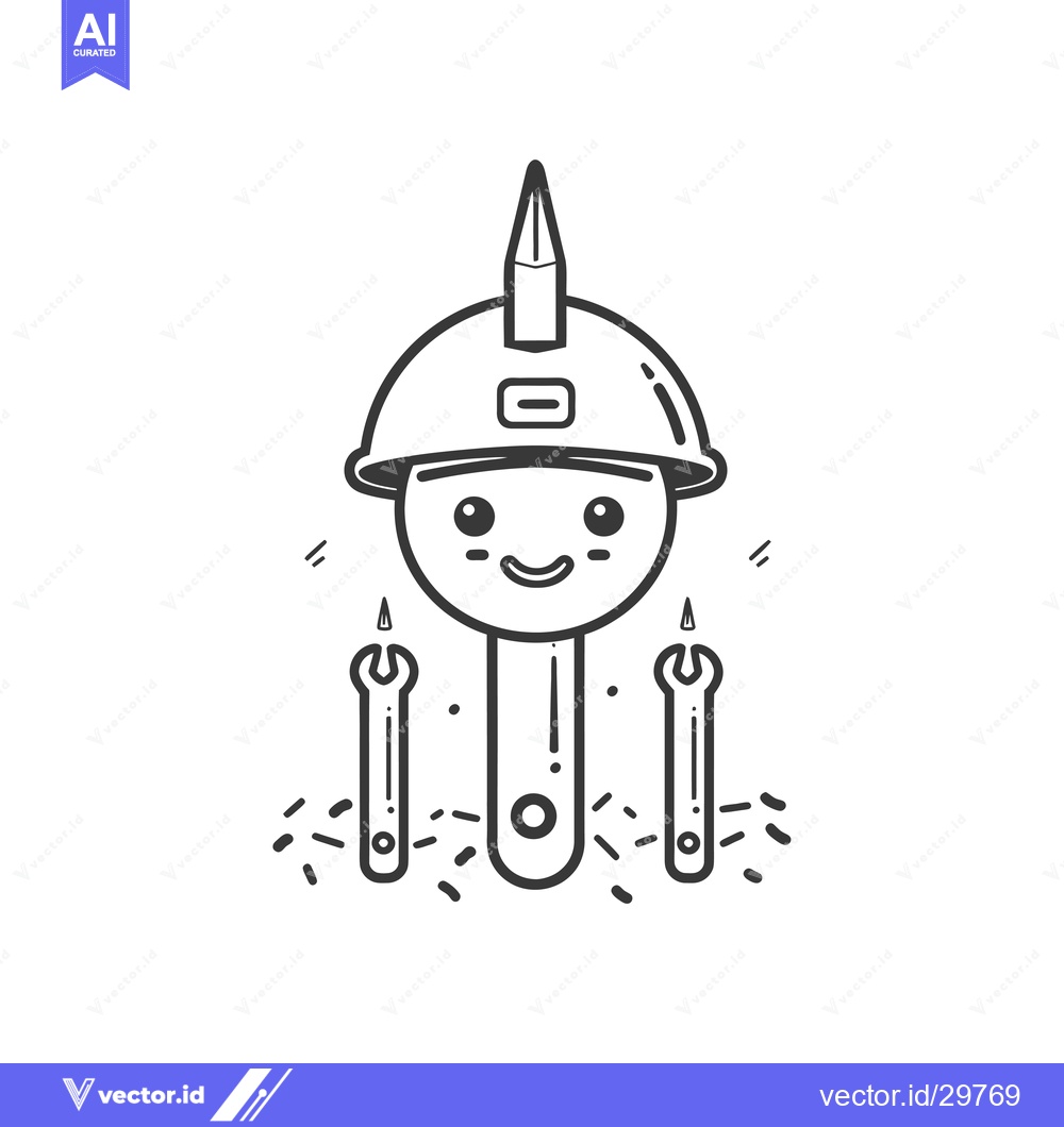 Premium Vector dari Cartoon Wrench Character Wearing a Hard Hat with Tools