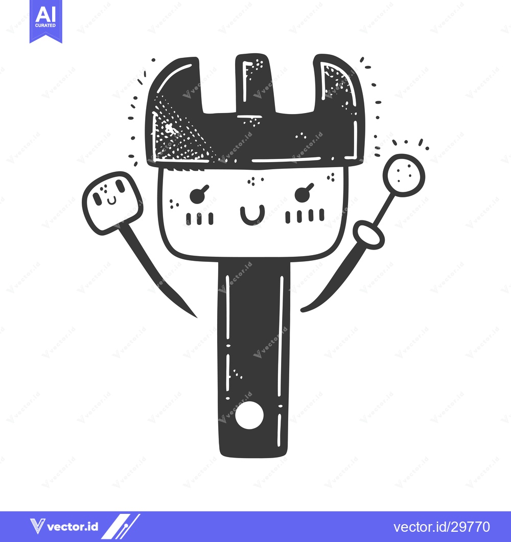 Premium Vector dari Cartoon Wrench with Smiling Face Holding Tools