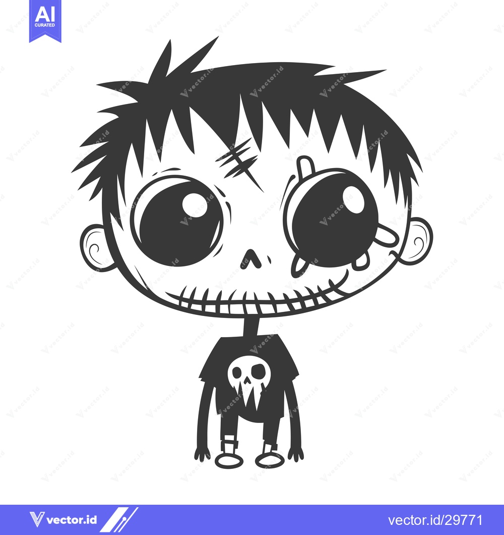 Premium Vector dari Cartoon Zombie Boy with Stitched Mouth and Skull Shirt
