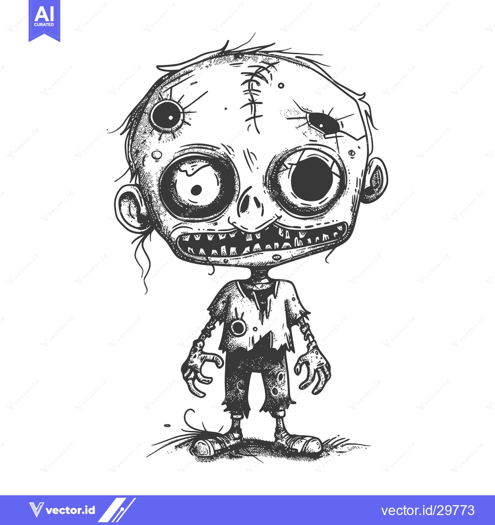 Premium Vector of Cartoon Zombie with Stitches and One Eye