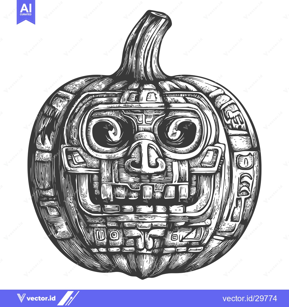 Premium Vector of Carved Pumpkin with Aztec Design