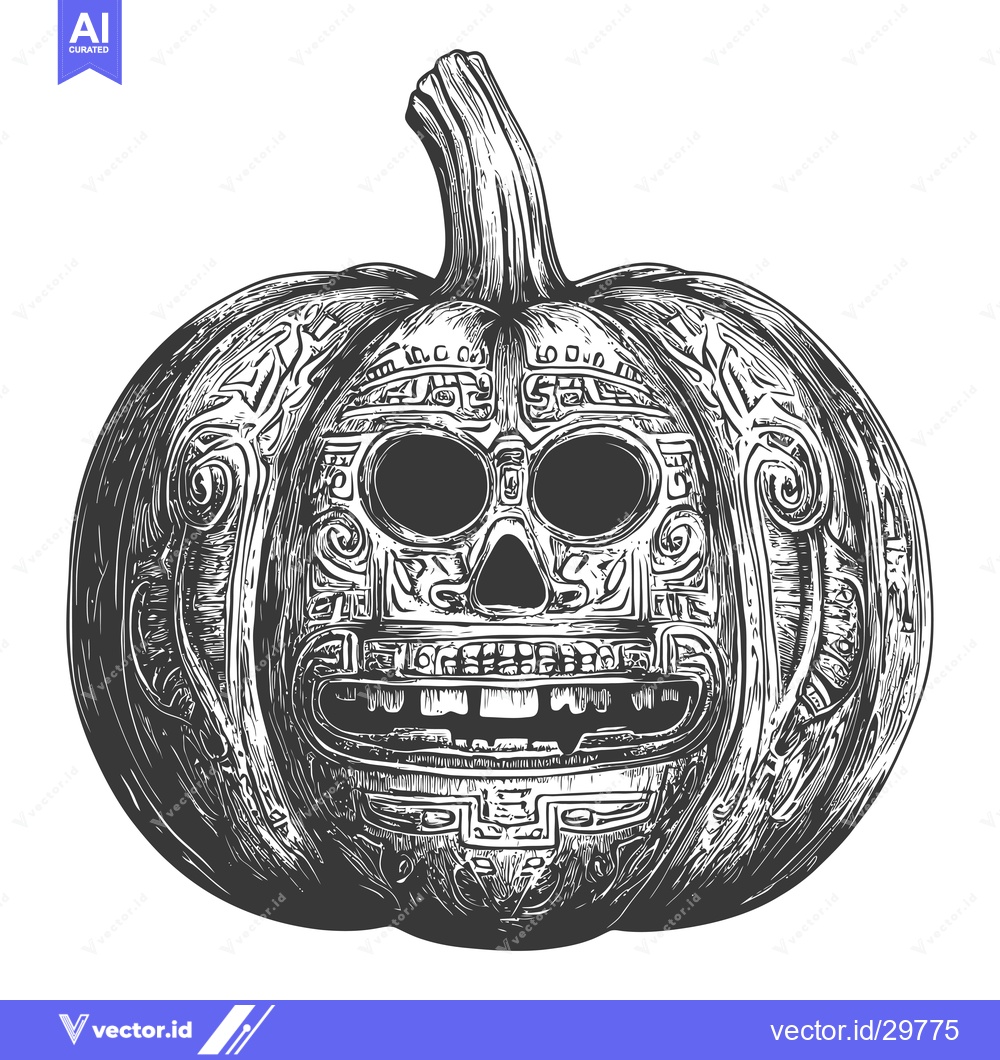 Premium Vector dari Carved Pumpkin with Skull and Aztec Design