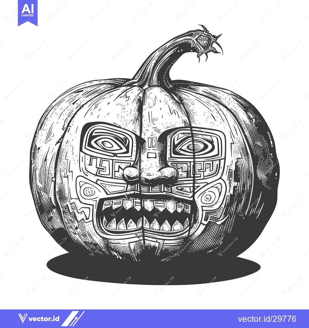Premium Vector of Carved Pumpkin with Tribal Face Design
