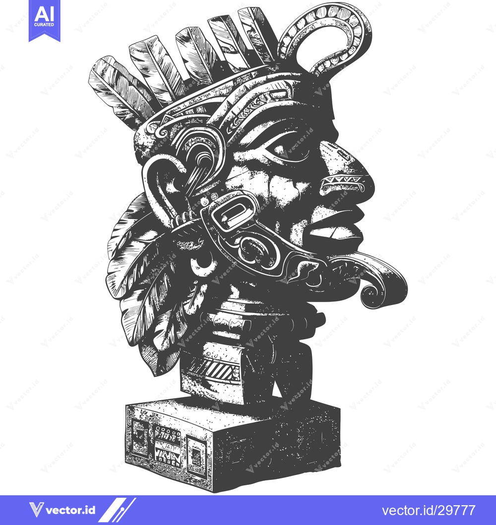 Premium Vector of Carved Stone Bust of an Ancient Mayan God