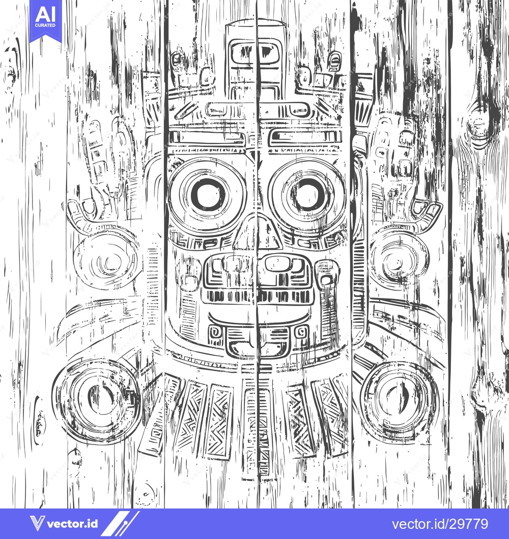 Premium Vector dari Carved Wooden Mask with Intricate Design