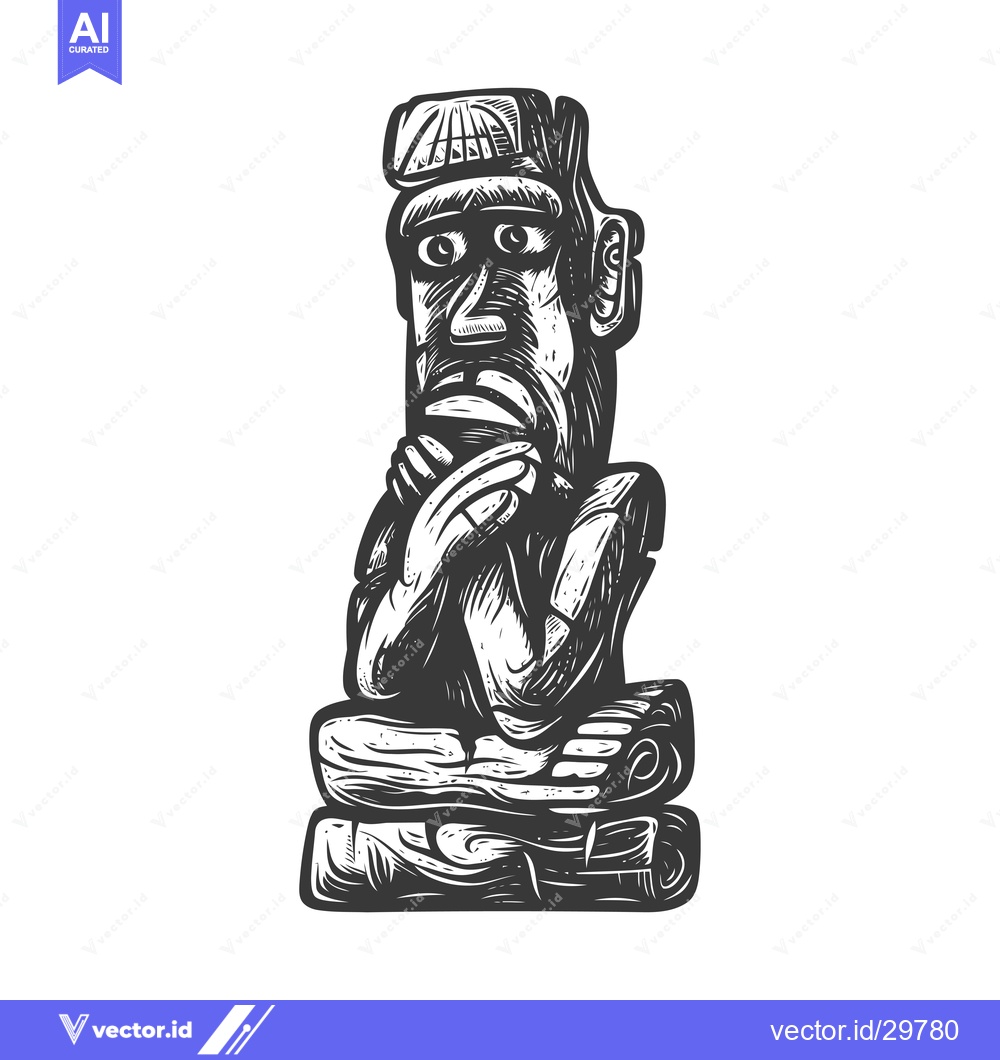 Premium Vector dari Carved Wooden Statue with Humanoid Features and Folded Hands