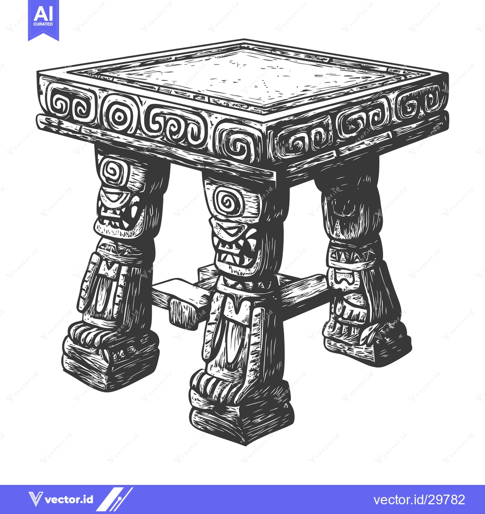 Premium Vector dari Carved Wooden Table with Three Totems as Legs