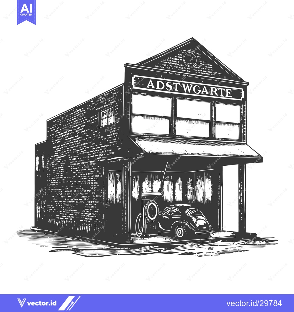 Premium Vector dari Vintage Garage Building with Classic Car Inside