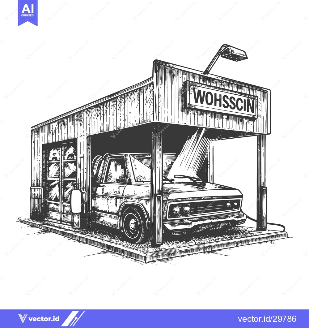Premium Vector dari Classic Car Undergoing Automated Car Wash Service