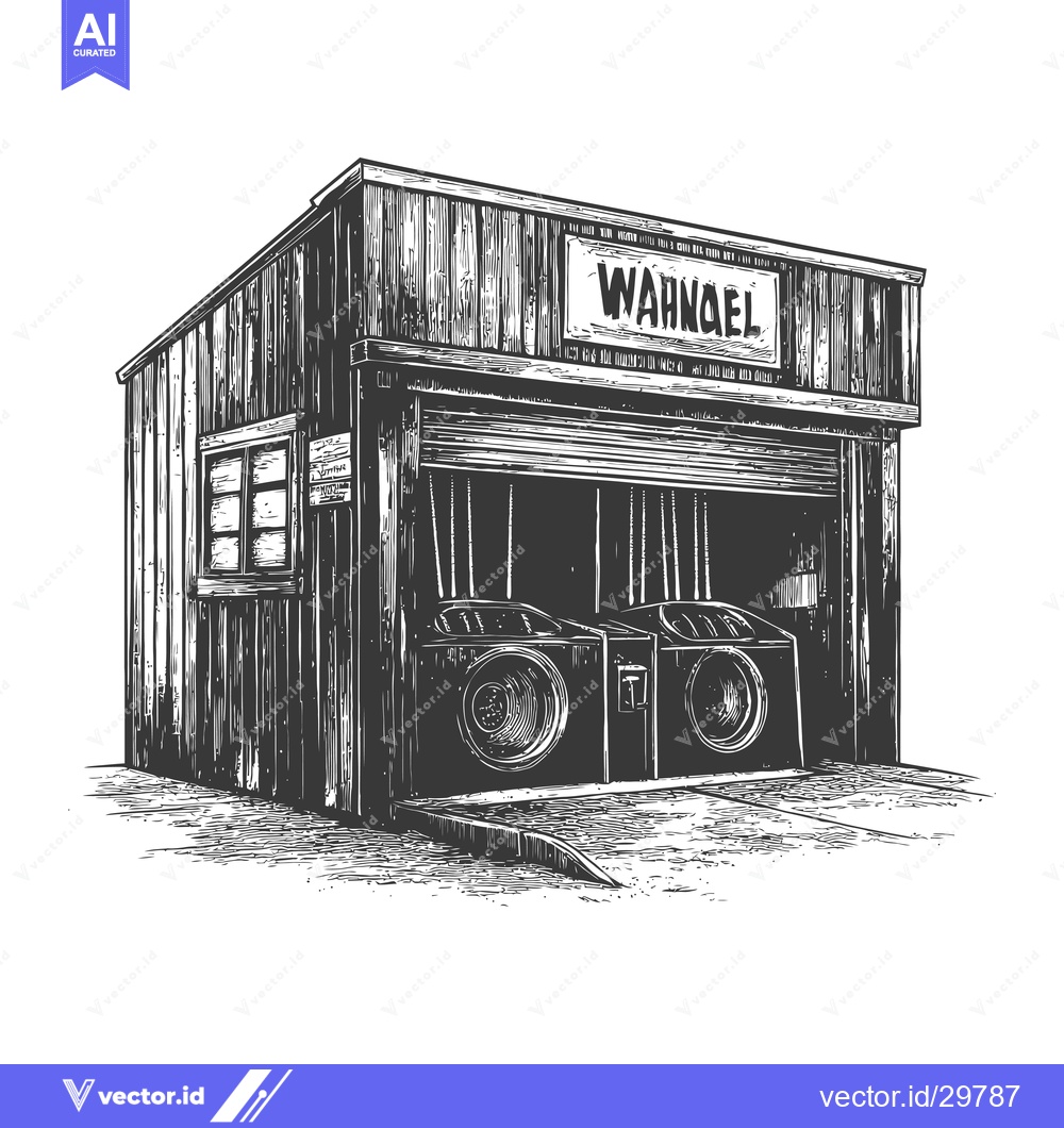 Premium Vector dari A rustic wooden laundromat building with two washing machines inside