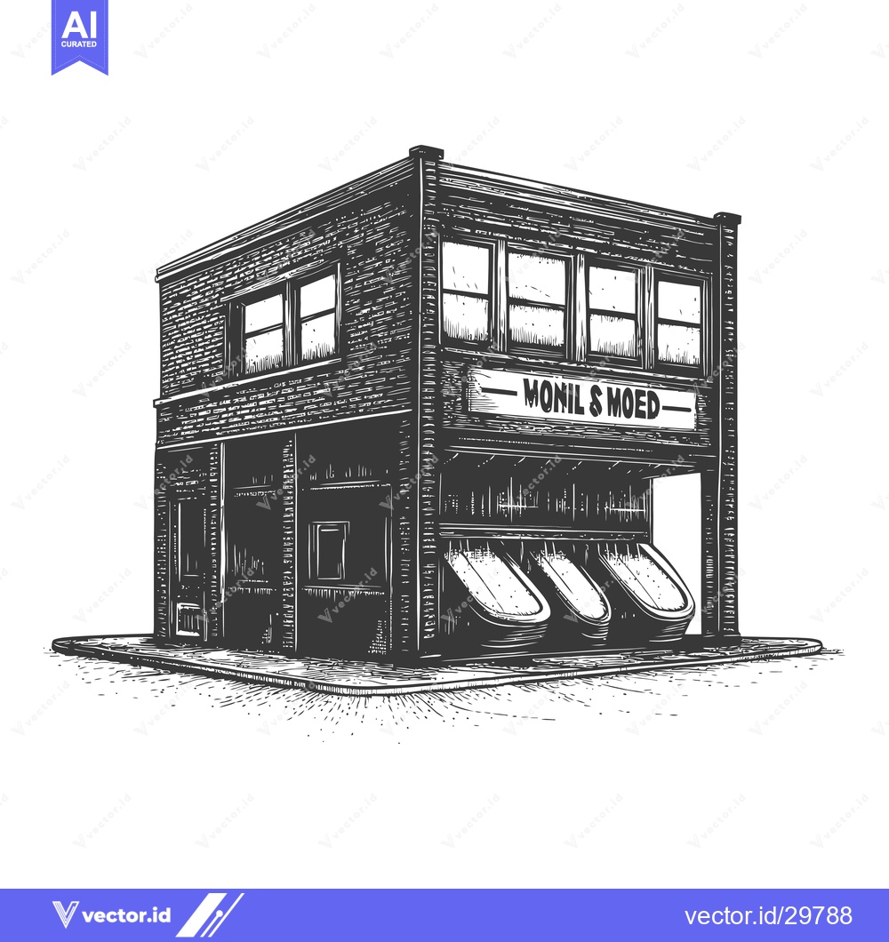 Premium Vector of A Two Story Brick Building With Display Windows