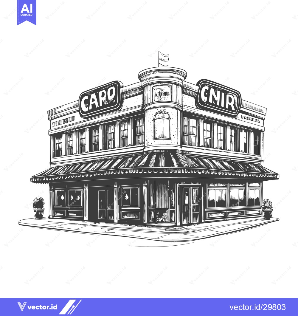 Premium Vector dari Corner Store Building Sketch Detailed Vintage Design