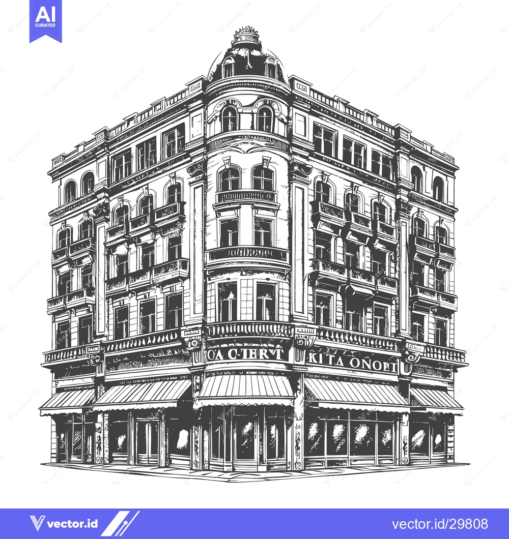Premium Vector dari Elegant Corner Building With Storefronts And Balconies
