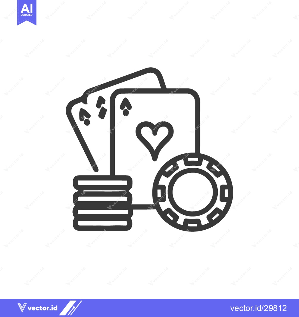 Premium Vector dari Minimalist Casino Icon: Playing Cards, Chips, and Heart Ace in Black O