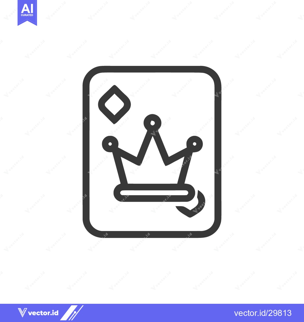 Premium Vector dari Minimalist Diamond Card Icon with Crown, Black Outline on White Backgr