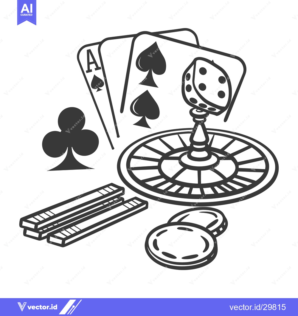 Premium Vector of Black and white illustration showing gambling casino symbols and tools