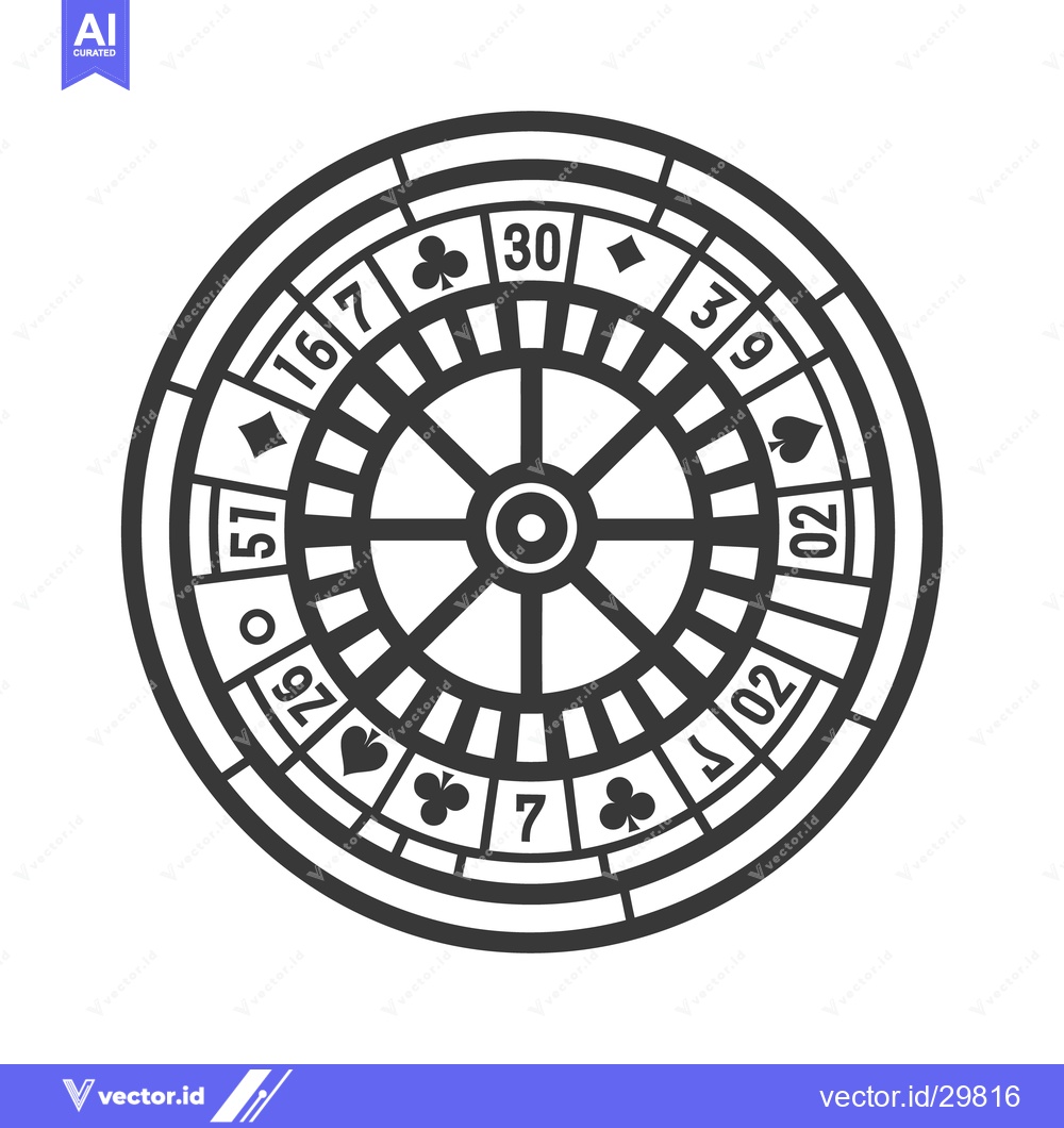 Premium Vector dari A detailed illustration of a casino roulette wheel in monochrome