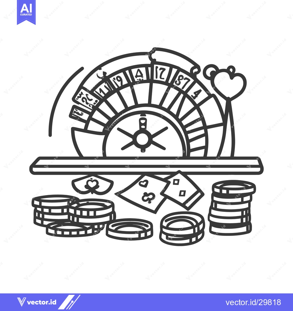 Premium Vector dari A roulette wheel with gambling chips and playing card icons