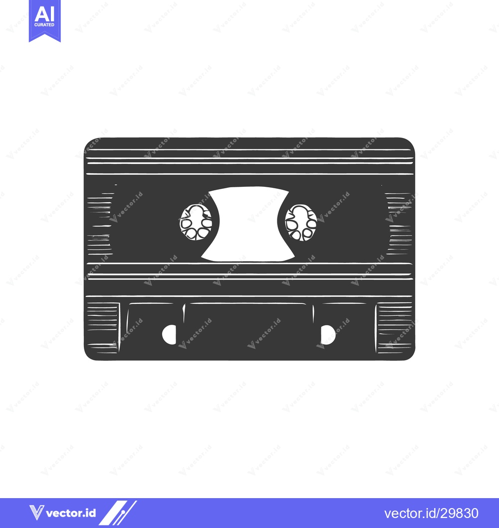 Premium Vector of A dark monochrome illustrated cassette tape on a white background