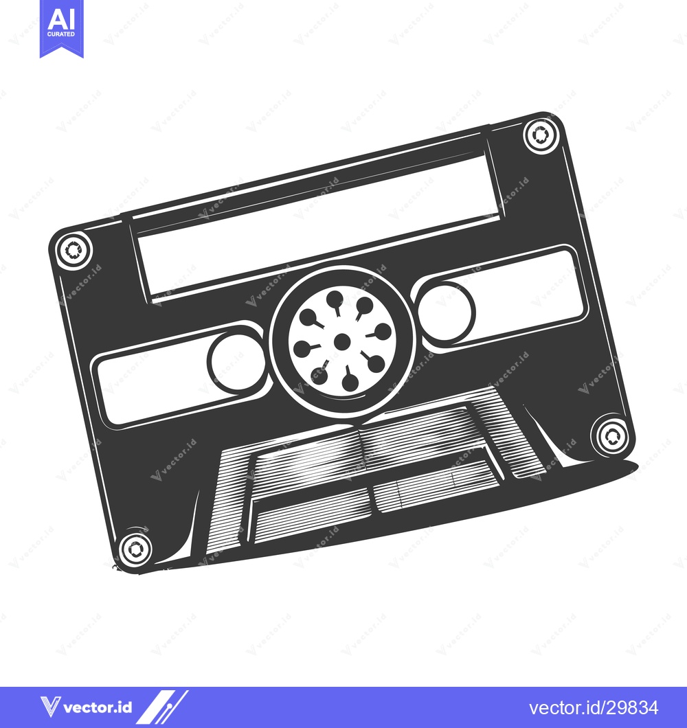 Premium Vector dari A black and white illustration of an audio cassette tape