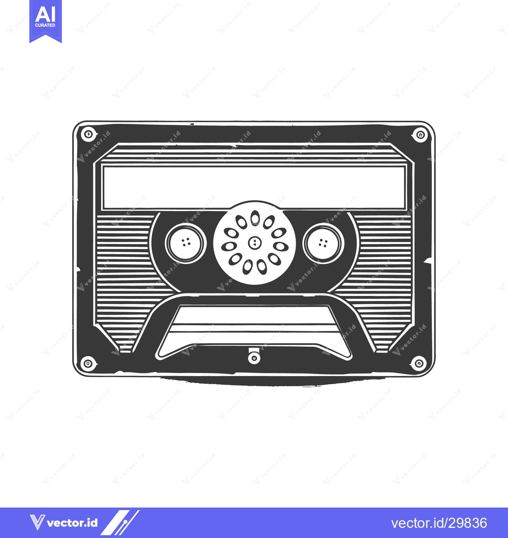Premium Vector dari An illustrated black and white vintage audio cassette tape design