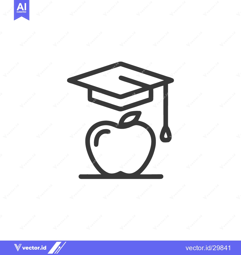 Premium Vector dari Apple with Graduation Cap: Education and Knowledge Icon, Minimalist Li