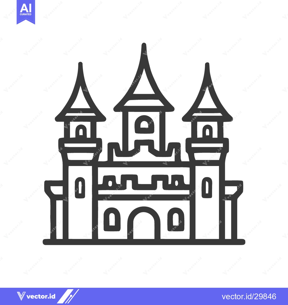 Premium Vector dari Minimalist Castle Icon with Three Towers and Arched Entrances, Line Ar