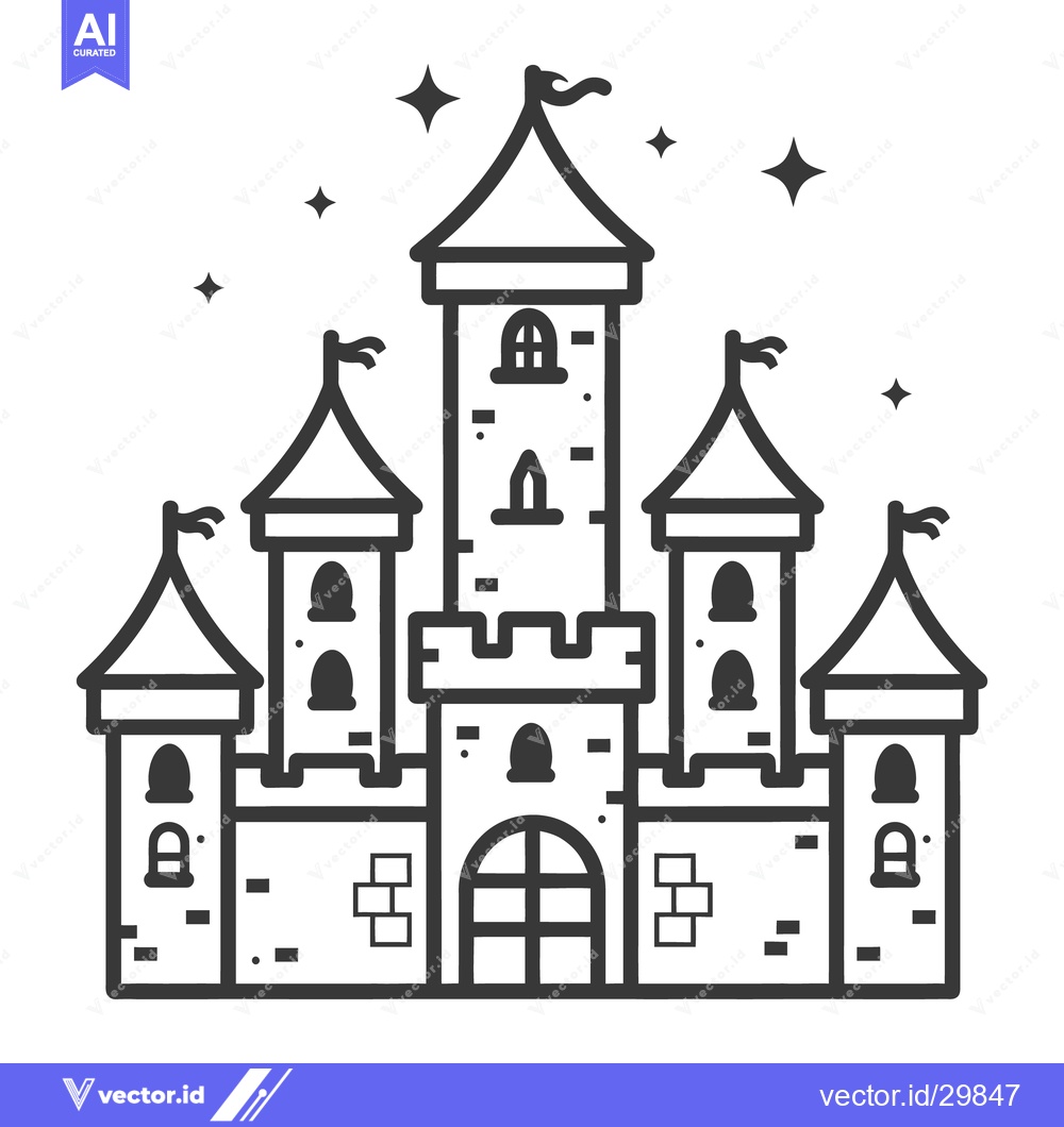 Premium Vector of A detailed black and white illustration of a majestic fairy castle