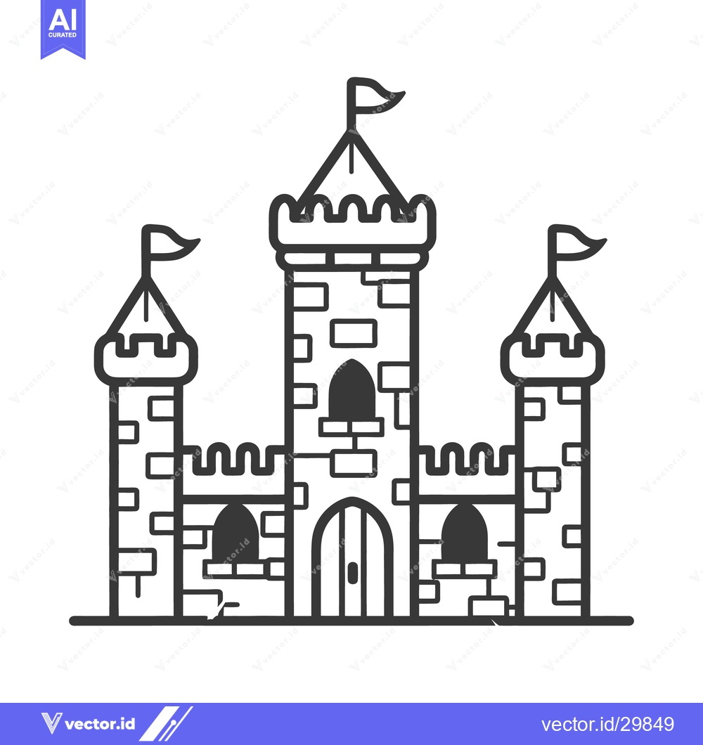 Premium Vector of A black and white illustration of a medieval castle structure