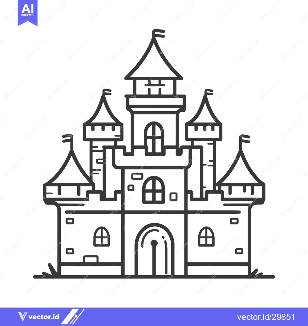 Premium Vector of A detailed line drawing of a cartoon fantasy castle