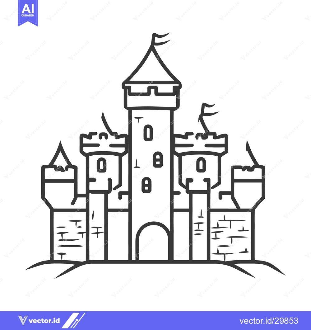 Premium Vector dari Detailed illustration depicting a tall castle with several turrets and
