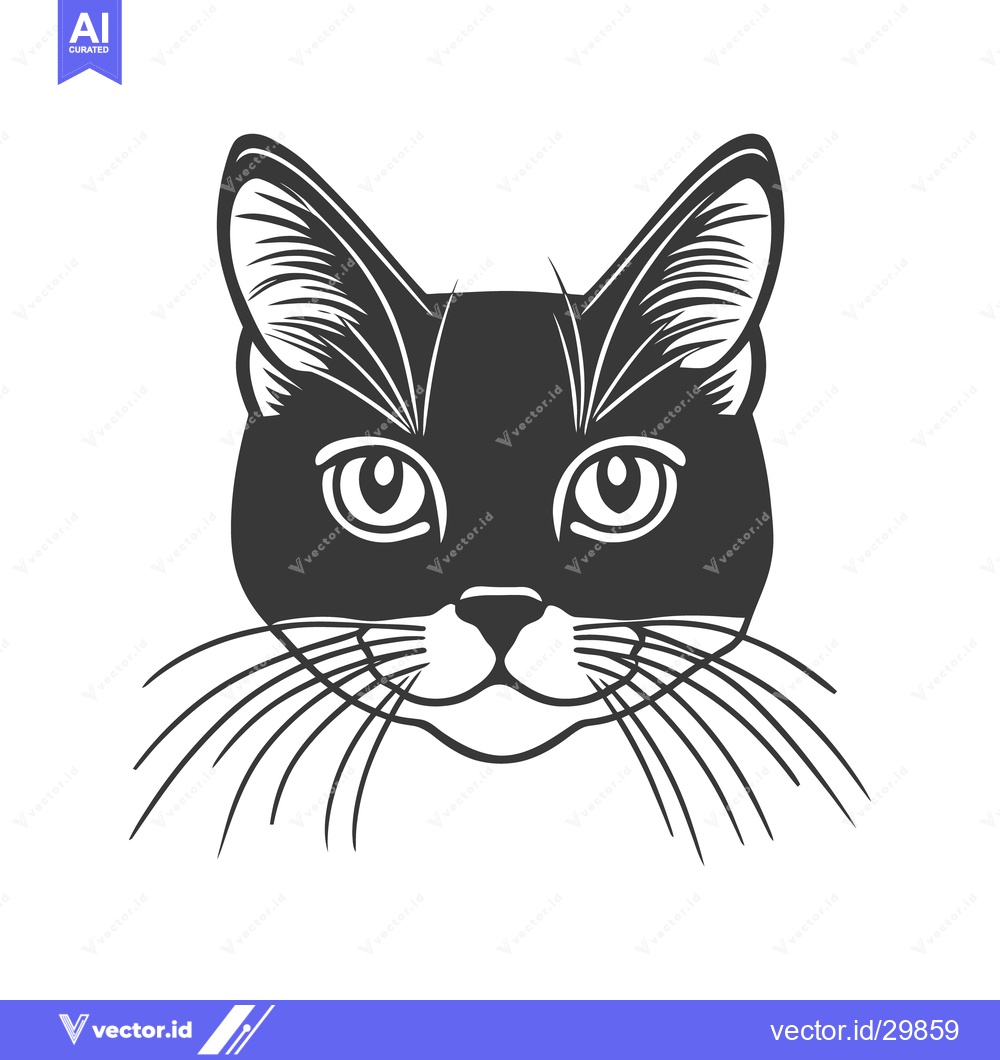 Premium Vector dari Black and white graphic illustration displaying the face of a feline a